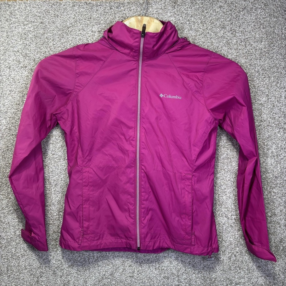 Columbia Jacket Womens Medium Pink Hooded Windbreaker Lightweight Nylon Hiking
